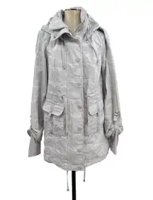 Blanc Noir Delilah Cinched‎ Hooded Anorak Jacket Camo Print Gray Size Medium