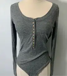 Intimately Free People gray long sleeve bodysuit top size S p