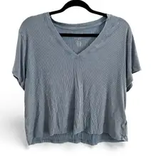 American Eagle Blue Ribbed Boxy Crop Top- Size Medium
