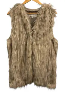 Oversized Faux Fur Knit Vest, Bohemian Fall Boho Chic, tan/beige, Size XL