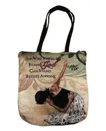 African American Expressions Woven Tote Bag She Who Kneels Before God
