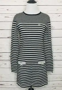 Lacoste Black & Grey Striped Long Sleeve Sweater Dress Size Small