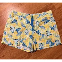 Lands’ End 2X PJ Sleep Shorts Yellow Blue Citrus  Cotton Elastic Tie Waist