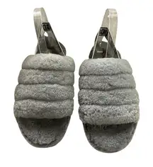 UGG Women's Grey Fluff‎ Quilted Slide Slippers Sandals Cozy Comfort
