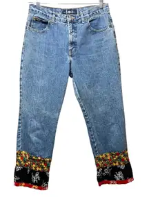 Vintage Y2K‎ Lei Jeans Cropped Embellished Denim Jeans Floral Patchwork Size 9