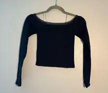 Harper Black Fitted Cropped Lace Strapped Blouse SZ Extra S Long Sleeve Evening