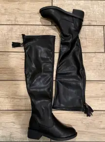Faux Leather Knee High Boots No Zippers Slim Boots Stretchy Booties Winter Shoes
