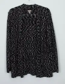 Chicos Womens‎ Boucle Knit Open Front Cardigan Size L 2 Black White Long Sleeve