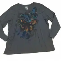 Grey long sleeve butterfly print