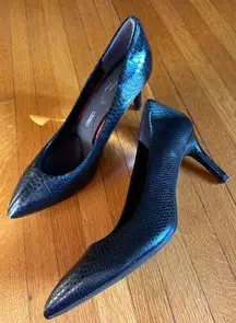 Rockport Black Leather Snakeskin Pointed-Toe Pumps, Size 9.5