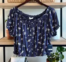 NWT Lucky Brand Shoulder Sleeve Button Blouse Knit Crop Top, L
