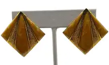 Vintage Gold Marble Geometric‎ Earrings Clip On Large Oversized Costume Jewelry