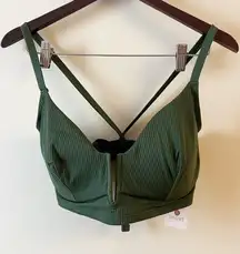 Shade & Shore Green Ribbed Knit v-neck Adjustable Straps Bikini Top NEW 38DD