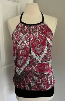 PINK‎ AND BLACK B WEAR BYER CALIFORNIA PAISLEY HALTER NECK TOP