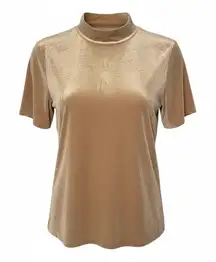 Madewell Velvet Mock Turtleneck Women XL Neutral Cream/Beige Short Sleeve Tee
