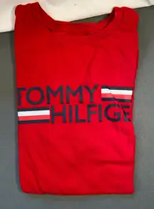 Tommy Hilfiger red logo crew neck, short‎ sleeve t shirt, cotton, size Large
