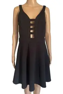 LA Gypsy Women’s Size L Little Black Dress Front Cut Outs A Line Above Knee