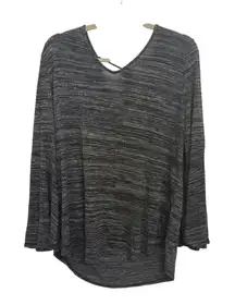 LOFT Gray & Black Striped Relaxed Top | XL Soft Knit Minimalist Everyday Shirt