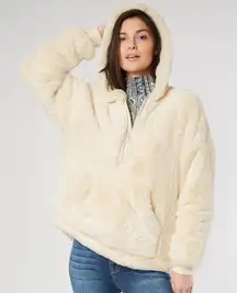 Free People Movement Beige Off the Record Faux Fur Hoodie Sz S