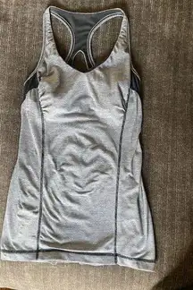 LuLuLemon Razor Back built in bra Tank Top Size 6 -Two Tone Black & Gray Stripes