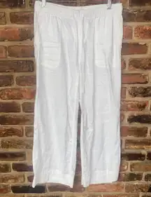 Kenar 100% Linen White Wide Leg Drawstring Pants Women's Size Small