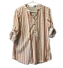 Eden & Olivia Shirt Size Large Striped Tunic Boho Peasant Hippie Preppy‎