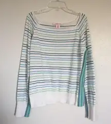 sweater, boat neck, white blue green