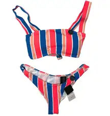 NEW Cotton On BODY Multicolor Striped 2-Piece Swimwear Bikini Swim Suit Set S