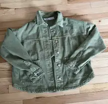 zara green & khaki cropped oversized jean jacket 