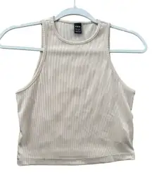 SHEIN Ribbed Racerback Crop Tank Top Beige Size S