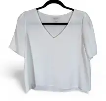 Babaton Aritzia White Short Sleeve Cropped Blouse Womens S Preppy V Neck Staple