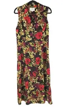 Julian Taylor Womens Shirt Dress Black Red Floral Midi Sleeveless Buttons 8