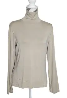 Maxmara Jersey Knit Turtleneck Top Womens XL Taupe Long Sleeve