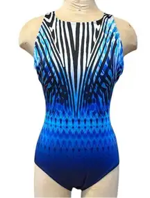 Longitude Swimsuit One Piece Blue Black Abstract Zebra 12