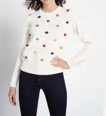 ModCloth Blowing Bubbles Rainbow PomPom Pullover Sweater White Medium NEW $88
