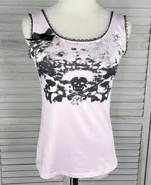 Whimsygoth Skull & Lace Tank Top Pink/Black-Medium