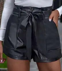 Paper bag Belted Leather Shorts