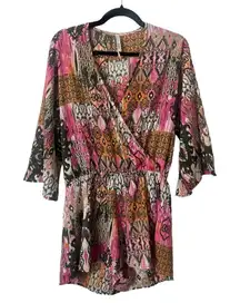 Elan Pink and Orange Patterened‎ Kimono Sleeve Romper