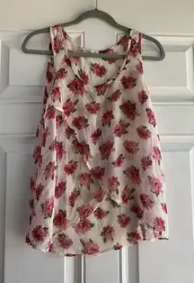 Lush Tank Top Womens Small White Floral Chiffon Semi-Sheer Button at‎ Nape