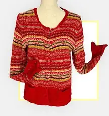 Sweater Tiara International ButtonUp Ramie Cotton Long Slv Fair Isle WomenMedium