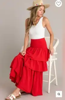 Aura  Burning Up The Dance Floor Tiered Maxi Skirt Red Size Large NWT