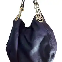 Michael Kors Dark Purple Hobo Bag with silver hardware