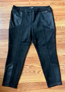 Marc New York Black Suede Snake Panel Ponte Skinny Leggings Pants XL
