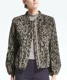 Banana Republic Gray Black Faux Fur Leopard Print Wool Bomber Jacket Size Medium