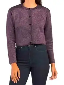 Zara Metallic Knit Cardigan Women's‎ Medium Purple Party Cropped Holiday Glam