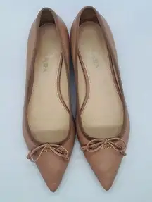 Prada Beige/Nude leather logo embellished bowtie pointed toe ballerina flats 41