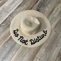 None Do Not Disturb Tan Embroidered Straw Oversized Floppy Brim Beach Hat