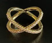 Austrian crystal criss cross X gold ring