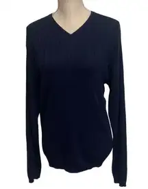 KENNETH COLE New York Navy Blue V-neck Long Sleeve Ribbed Sweater