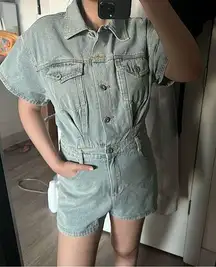 denim cargo romper